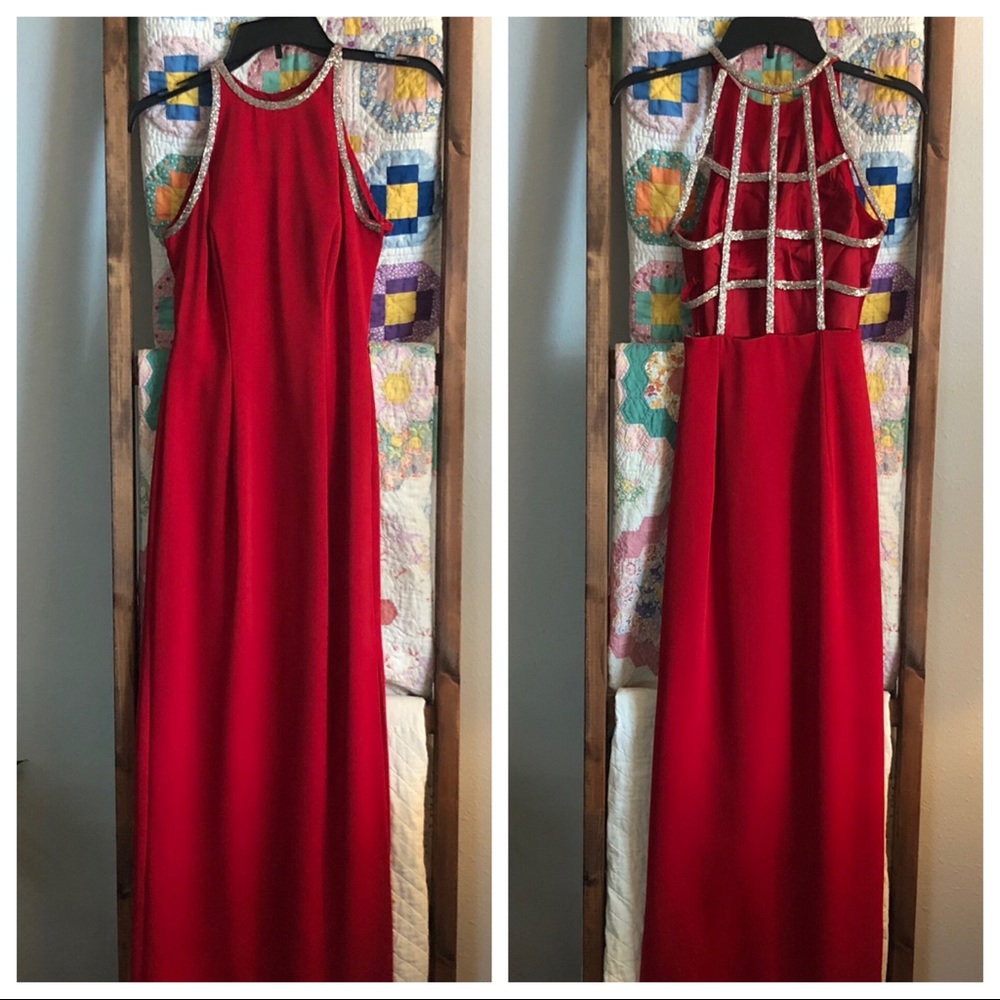 Vintage 90s Red Rhinestone Gown Size 2